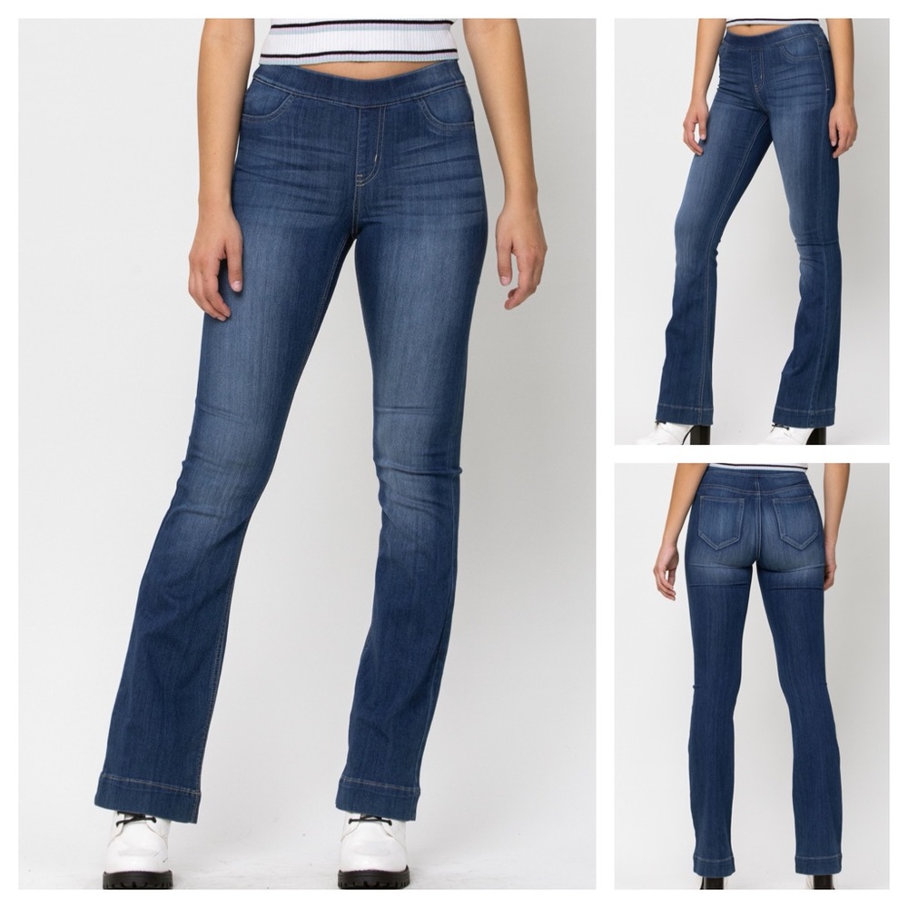 RESTOCK! New Cello Jeans Pull On Flares Dark Wash - Picture 1 of 16